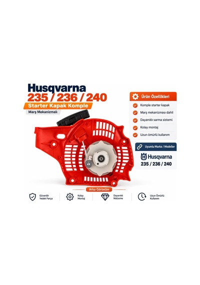 Algaride Husqvarna 235 236 240 Uyumlu Starter Kapak Komple Marş Mekanizmalı Motorlu Testere Çekme Starteri Yedek Parça