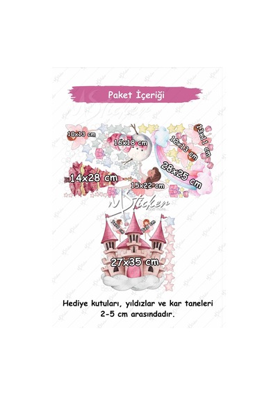 Yeni Yılın Pembe Rüyası Cam Duvar Sticker Seti, Pembe Rüya Yılbaşı Sticker Seti Yılbaşı Süsü Periler Dijital Baskı