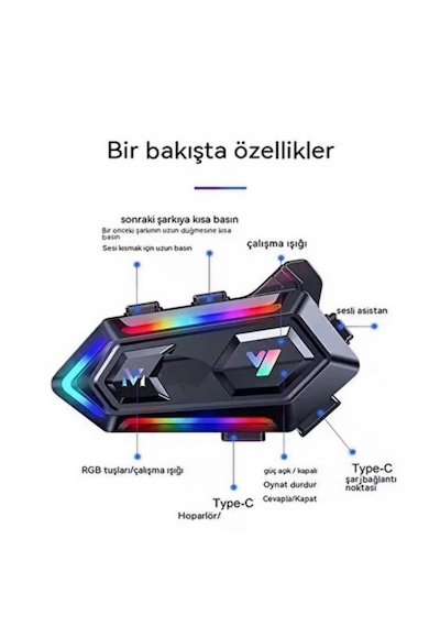 Krm2 Rgb Motosiklet Sürücüleri İçin Ipx6 Özellikli İnterkom Kablosuz Bluetooth Kulaklık