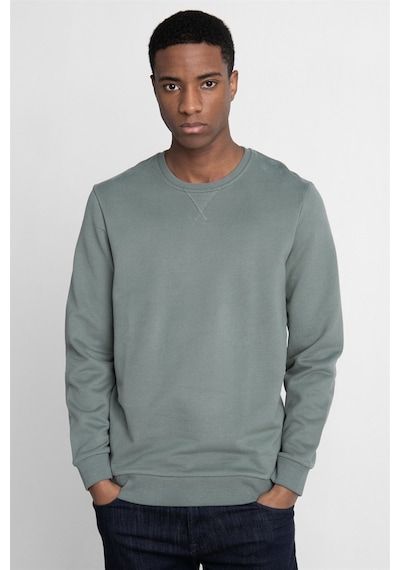 Tudors Pamuk Bisiklet Yaka Basıc Unisex Yeşil Sweatshirt-26567-yeşil Yeşil