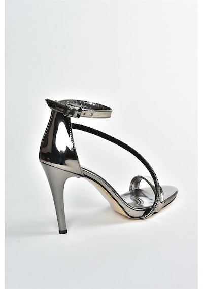 Fox Shoes Platin Ayna İnce Topuklu Taşlı Kadın Ayakkabı M251005134 Platin