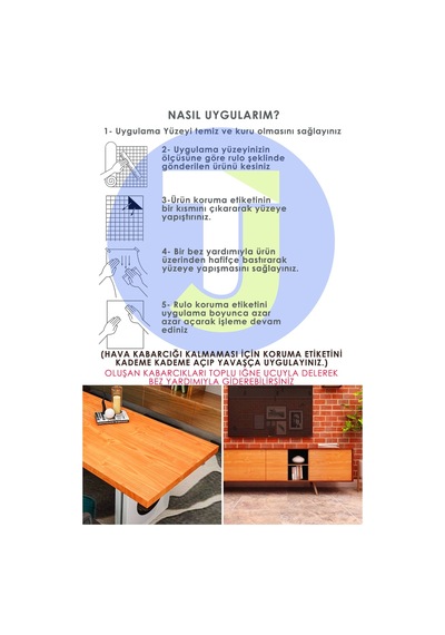 Technojet Kendinden Yapışkanlı Ahşap Görünümlü Mutfak Banyo Tezgah Duvar Dolap Masa Kaplama 60x100cm 001