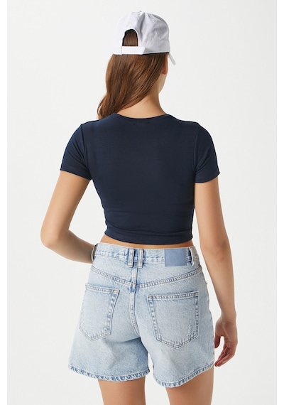 Ritnice Kadın Deal Lux Touch Yumuşak Doku Crop Lacivert Bluz