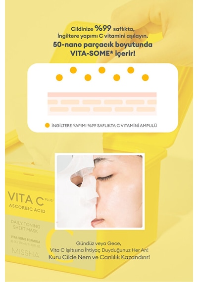 Missha C Vitamini İçerikli Leke Karşıtı Günlük Yaprak Maske Vita C Plus Daily Toning Mask