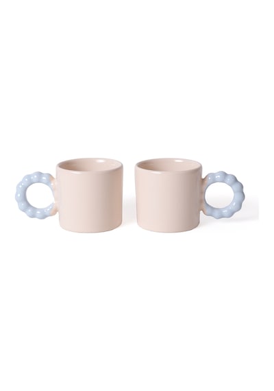 Keramika Krem İnci Kupa Mavi Kulplu 8 Cm 2 Adet 030-405