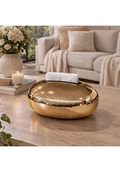 Arvale Parlak Gold Oval Peçetelik Lüks Dekoratif Sofra & Masa Üstü Peçete Tutucu Aksesuar Diğer