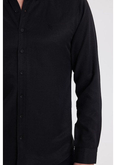 Tudors Erkek Slim Fit Dar Kesim Düz Oxford Armalı Yaka Düğmeli Siyah Spor Gömlek-42019 Siyah