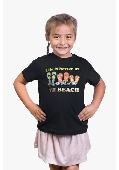 Little's World The Beach Unisex Çocuk Tshirt Siyah