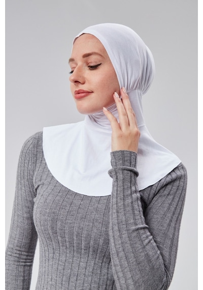 Sonbaharmoda Kadın Pratik Tesettür Sporcu Boyunluklu Hijab Geçmeli Bone Penye Kumaş Beyaz