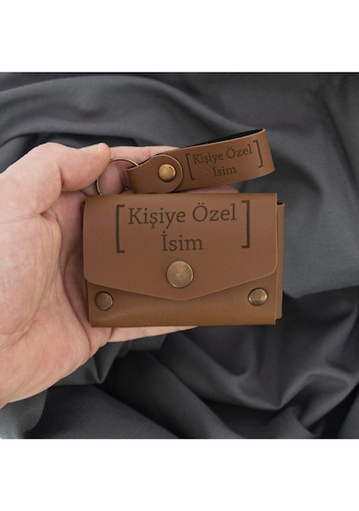 Miaju Kahve Renk, Aşkınızı Kalbinize Yazdırın İsme Ve Harfe Özel Kalpli Cüzdan & Anahtarlık Seti, Hediye Kahve Kahverengi