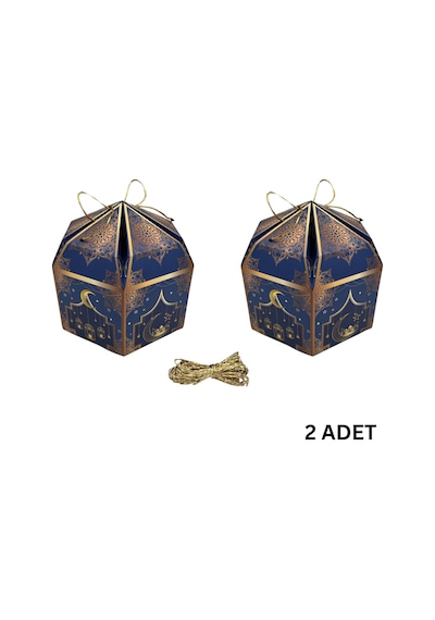 2li Ramazan Hediye Kutusu & Altın İp Seti 10m , Kandil, Şeker Ve Çikolata Kutusu, 16x16x10 Cm