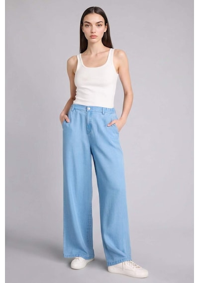 DeFacto Pull On Wide Leg Yüksek Bel Uzun Tensel Yıkamalı Pantolon D8238AX25SMNM85