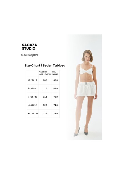 Sagaza Studio Ss6074 Beli Lastikli Bağlamalı Mini Şort BEYAZ