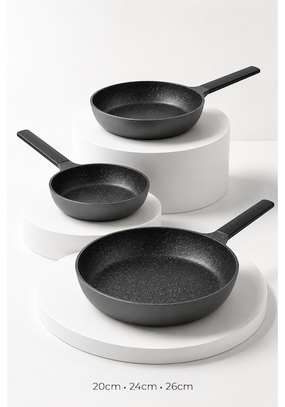 Pro Grade 3 'lü Döküm Granit Yapışmaz Tava Seti 20 - 24 - 26 Cm Gri