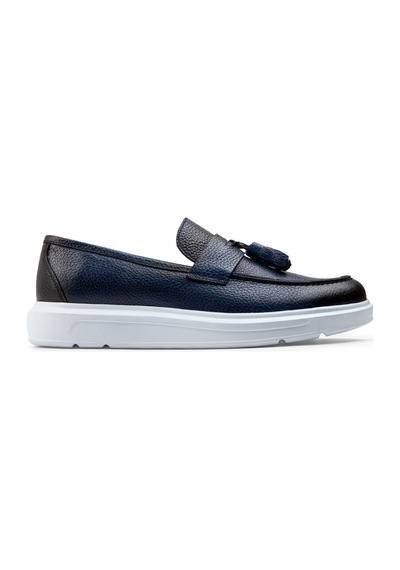 Deery Hakiki Deri Mavi Comfort Püsküllü Erkek Loafer - 01587mmvıp06 Mavi