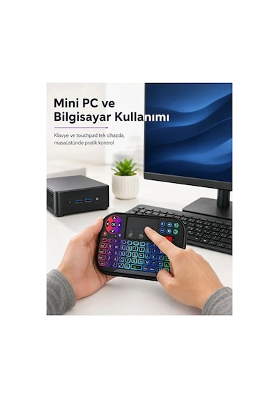Rgb Işıklı Mini Kablosuz Klavye Touchpad Combo, Bluetooth Ve 2.4g Smart Tv Kumandası