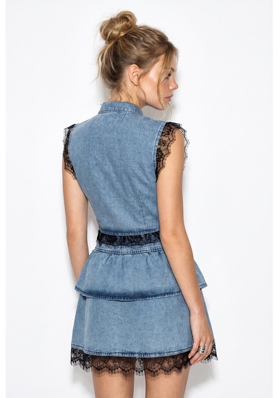 Shade Kadın Dantel Detaylı Crop Denim Yelek Katlı Mini Denim Etek Alt-üst Takım 8218 60286244 - Mavi Shade Kadın Dantel Detaylı Crop Denim Yelek Katlı Mini Denim Etek Alt-üst Takım 8218 60286244 - Mavi