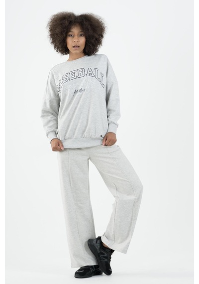Maraton Sportswear Oversize Kadın Bisiklet Yaka Uzun Kol Basic Ekru Sweatshirt 22185-ekru Ekru