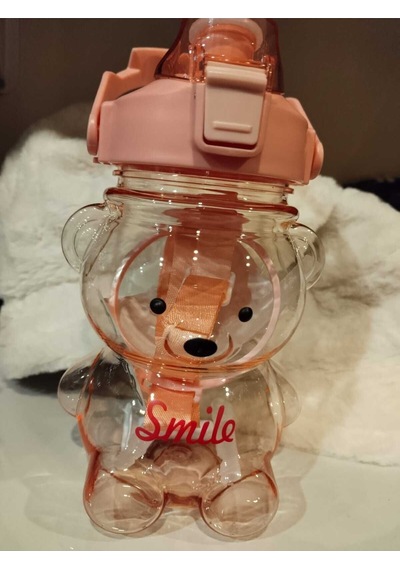 Ayıcıklı Matara 1000 Ml, Şeffaf Su, Suluk, Okul, Ofis, Seyahat, Bpa İçermez Pembe Plastik Diğer