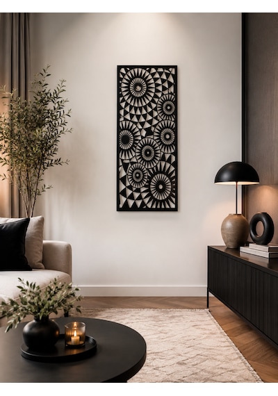 Dekoratif Geometrik Duvar Paneli 30x70 Cm 6 Mm Mdf Lazer Kesim Duvar Dekoru Siyah