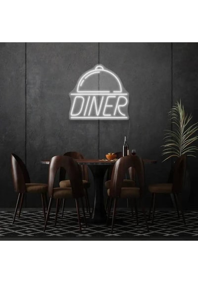 Restoranlara Özel Diner Yazılı Ve Şekilli Neon Tabela Beyaz