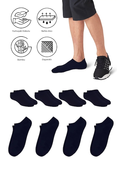 Saysez Bambu Erkek Sneaker Laci Çorap Dikişsiz Görünmez Spor Bilek 4'lü Lacivert