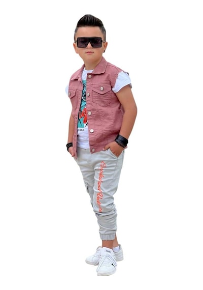 Riccotarz Erkek Çocuk Kaplan Detaylı T-shirt Sırt Baskılı Kolsuz Pudra Jean Ceket Kargo Cepli Alt Üst Takım Pudra Riccotarz Erkek Çocuk Kaplan Detaylı T-shirt Sırt Baskılı Kolsuz Pudra Jean Ceket Kargo Cepli Alt Üst Takım Pudra
