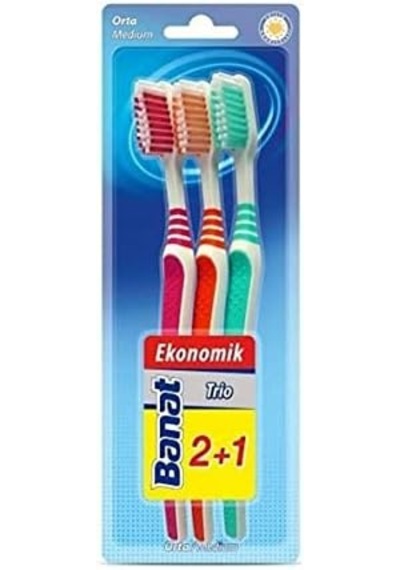 Trio 3'lü Diş Fırçası Medium Açık Ahşap