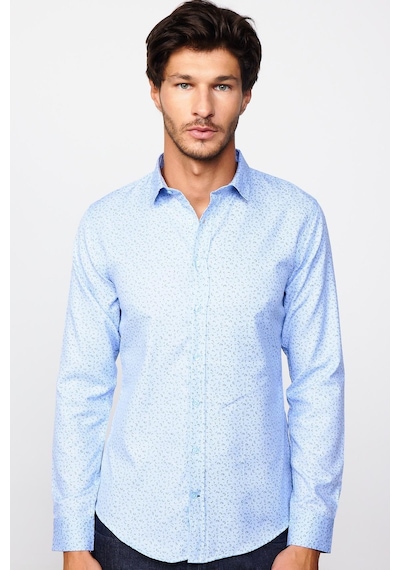 Tudors Slim Fit Dar Kesim Desenli Pamuklu Kolay Ütülenebilir Mavi Erkek Gömlek-29562-mavi Mavi
