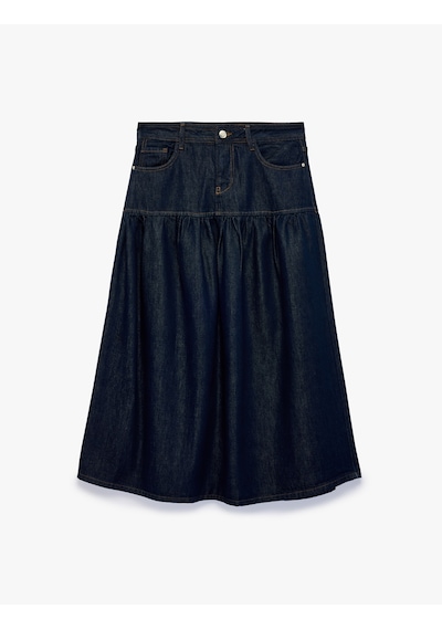 Koton Normal Bel Cep Detaylı Rahat Kesim Büzgülü Volanlı Denim Uzun Etek Raw 7wal70020md 63x Koton Normal Bel Cep Detaylı Rahat Kesim Büzgülü Volanlı Denim Uzun Etek Raw 7wal70020md 63x