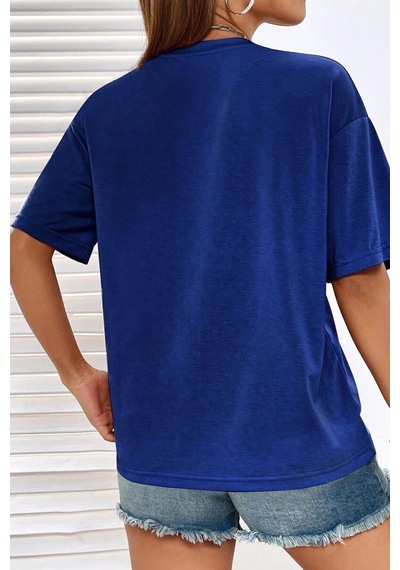 Uyguntarz Unisex Looking Baskılı Oversize Tshirt Mavi