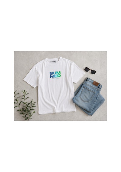 Me Selection Summer Tasarım %100 Pamuk Unisex Basic Tişört Beyaz