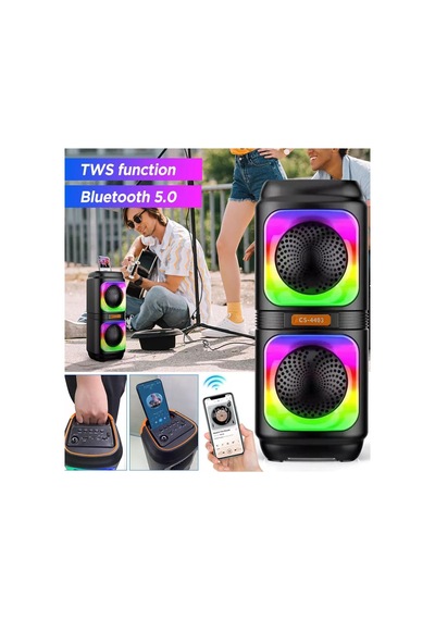 Extra Bass Bluetooth Hoparlör Speaker Karaoke Mikrofonlu 10w 2x4inç Subwoofer Rgb Işıklı 1500mah Tws