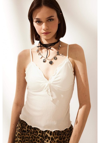 DeFacto Loose Fit V Yaka Beyaz Askılı Bluz F1914AX25SMWT32