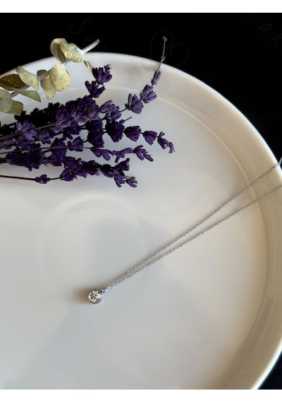 Taş Charmlı Silver Çelik Kolye Sevgili Takı Koleksiyonu Gümüş