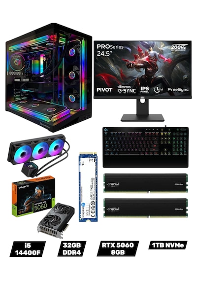 Gameline Symoonpc0056 i5-14400F 32 GB 1 TB SSD RTX 5060 24.5" Free Dos Masaüstü Oyuncu Bilgisayarı