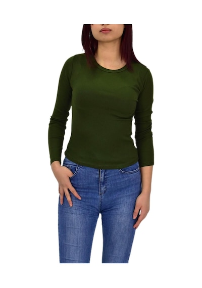 Kadın Uzun Kol Fitilli Body Tişört Bgl-st04231 Karışık Çok Renkli