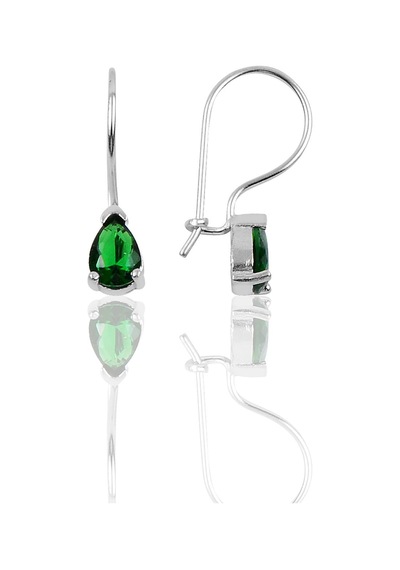 Gümüş Kök Zümrüt Taşlı Damla Modeli Çengelli Küpe N11.42956