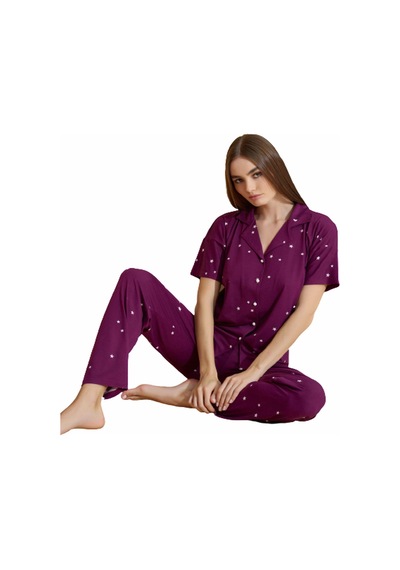 Pijamoni Kadın Kısa Kol Boydan Düğmeli Pijama Takımı - 7515-18 001