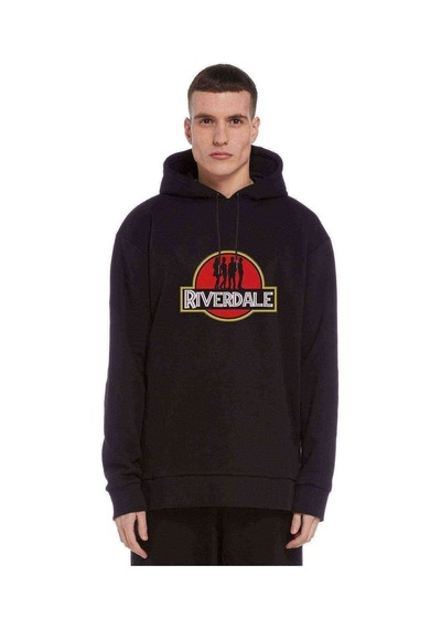 Riverdale Jurassic Park Logo Baskılı Siyah Erkek Kapşonlu Sweat