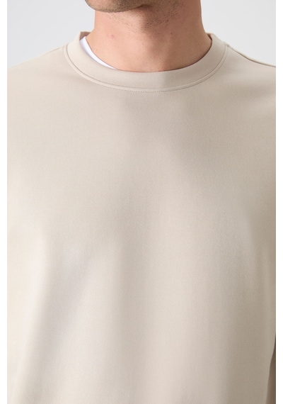 Tommy Life Bej Basic O Yaka Rahat Form Erkek Sweatshirt - 88053 Bej