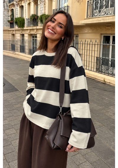 Hiccup Bıpantolon Kadın Oversize Çizgili Bisiklet Yaka Sweatshirt Çok Renkli 03