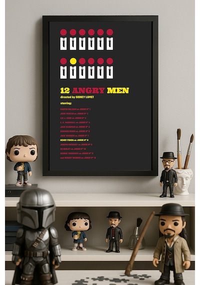 12 Sinirli Adam Siyah Ahşap Çerçeveli Poster, Dekoratif Film Duvar Tablosu