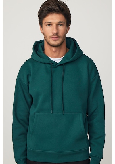 Tudors Oversize Pamuk Kapüşonlu Basıc Yeşil Unisex Sweatshirt-29408-yeşil Yeşil
