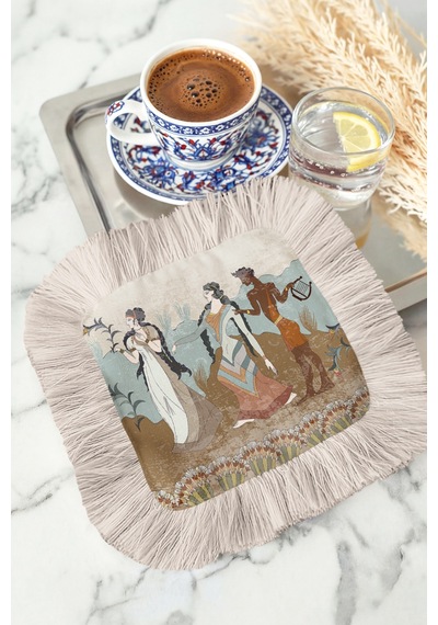 Mitolojik Desenli Saçaklı Sunum Peçetesi-antik Esintili Bohem Pastel Mavi Krem Bardak Altlığı Mendil Metalik Grili Terrakota Mitolojik Desenli Saçaklı Sunum Peçetesi-antik Esintili Bohem Pastel Mavi Krem Bardak Altlığı Mendil Metalik Grili Terrakota