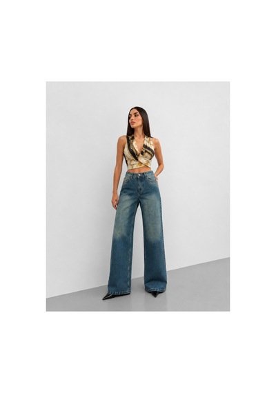 Bluemarlin Tam Kalıp Yeşil Tintli Denim/kot Bol Paça Jeans Pantolon Yeşil Tintli