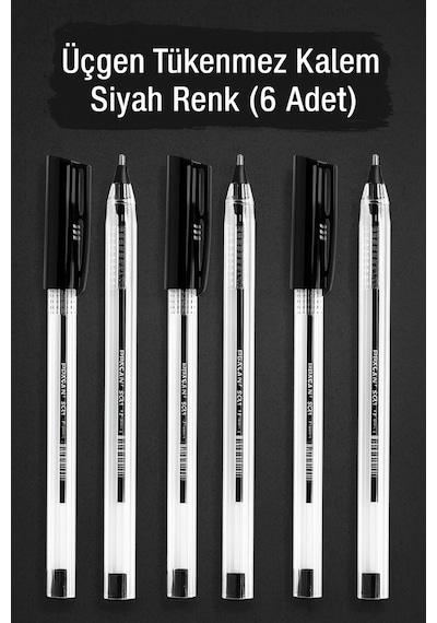 1.0 Mm Üçgen Gövdeli Tükenmez Kalem Seti Mavi, Siyah, Kırmızı 6'lı Paket Siyah