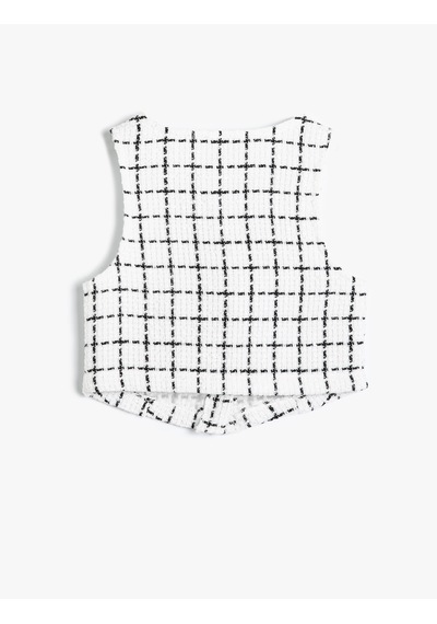 Koton Crop Tüvit Bluz Kolsuz İnci Düğme Detaylı Ekru Çizgili 4skg60112aw Ekru Çizgili