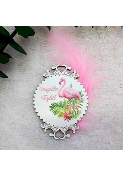 Flamingo Baskılı Ahşap Bebek Şekeri Magnet 30 Adet