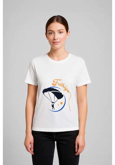 Markapia Kadın Bisiklet Yaka Pamuk Fethiye Baskılı Kısa Kollu T-shirt Beyaz